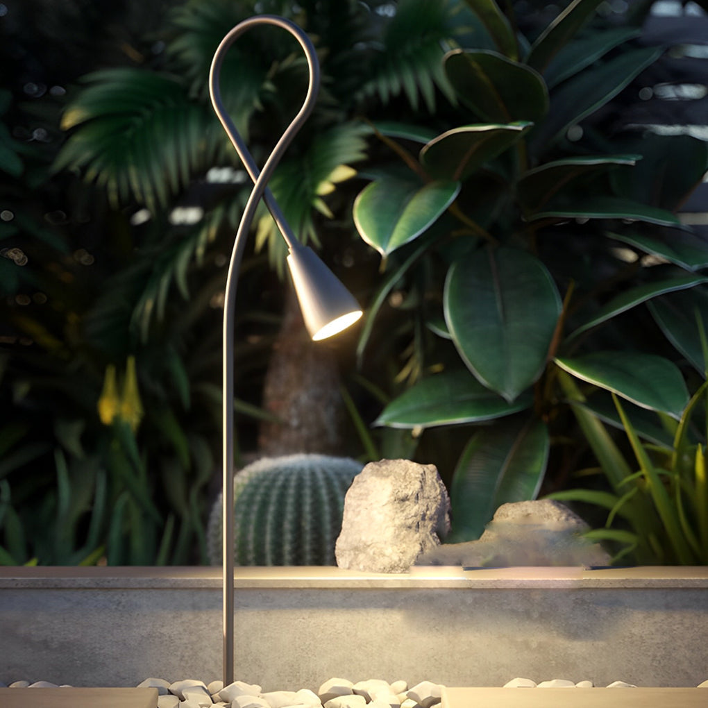 Outdoor LED Gooseneck Pathway Light Black Aluminum Modern Garden Lawn Park Stake Lamp