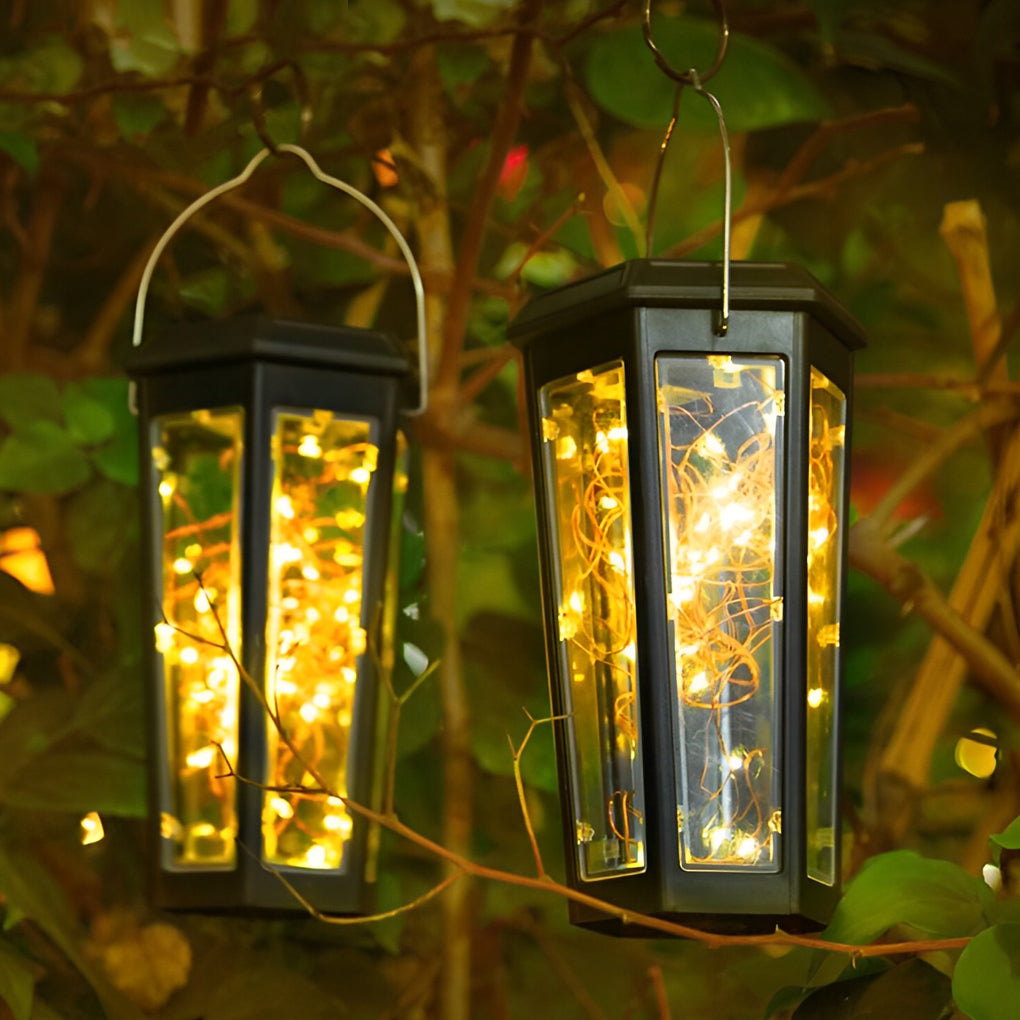 Solar Lawn Lights Outdoor Set of 2 Hexagonal LED Motion Sensor Black Garden Stake Lamp
