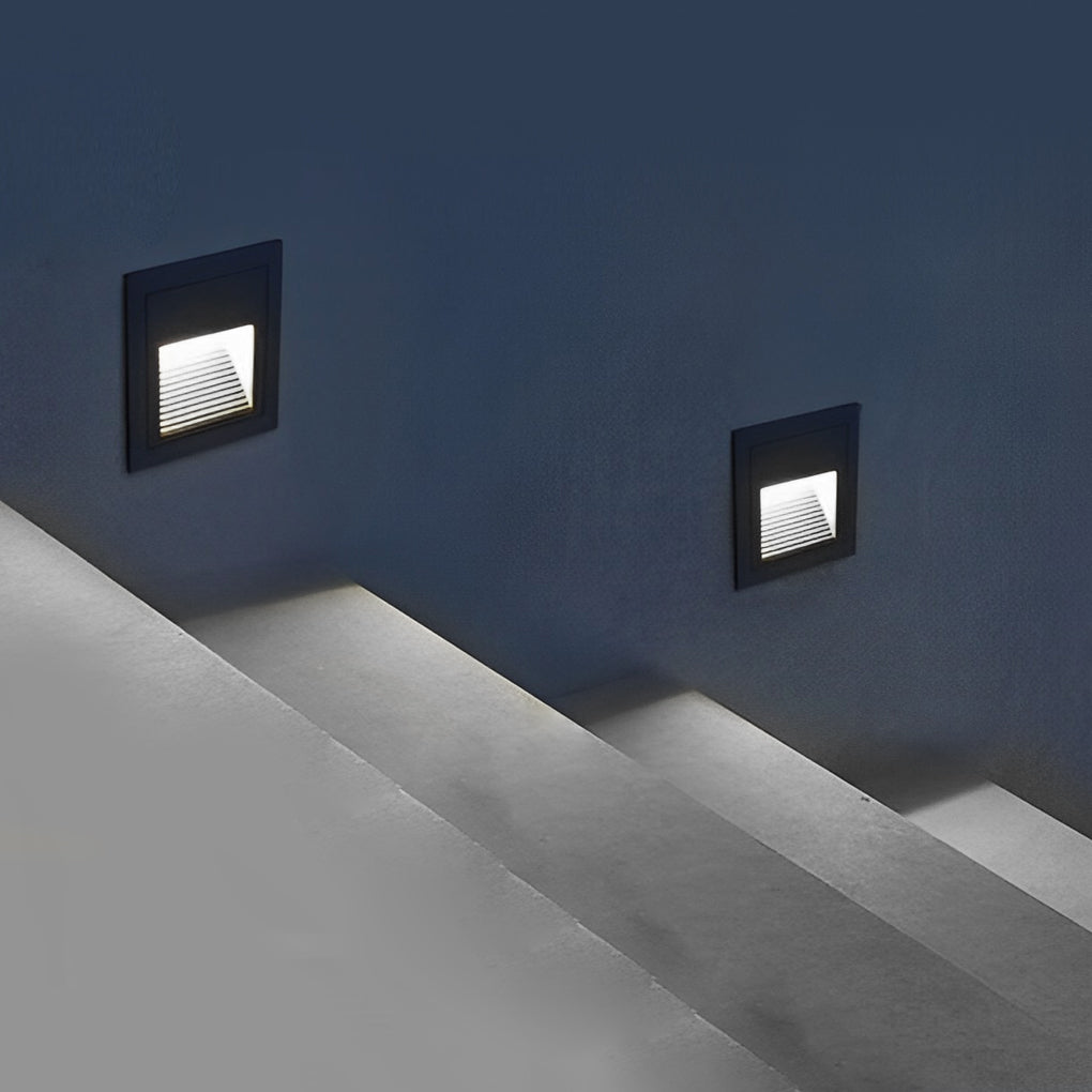 Outdoor LED Step Light Recessed Aluminum Black Modern Waterproof Wall Light
