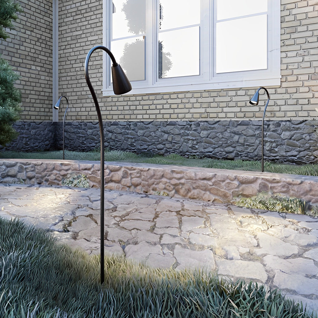 Outdoor LED Gooseneck Pathway Light Black Aluminum Modern Garden Lawn Park Stake Lamp