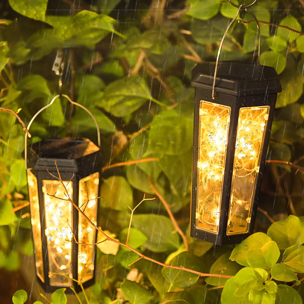 Solar Lawn Lights Outdoor Set of 2 Hexagonal LED Motion Sensor Black Garden Stake Lamp