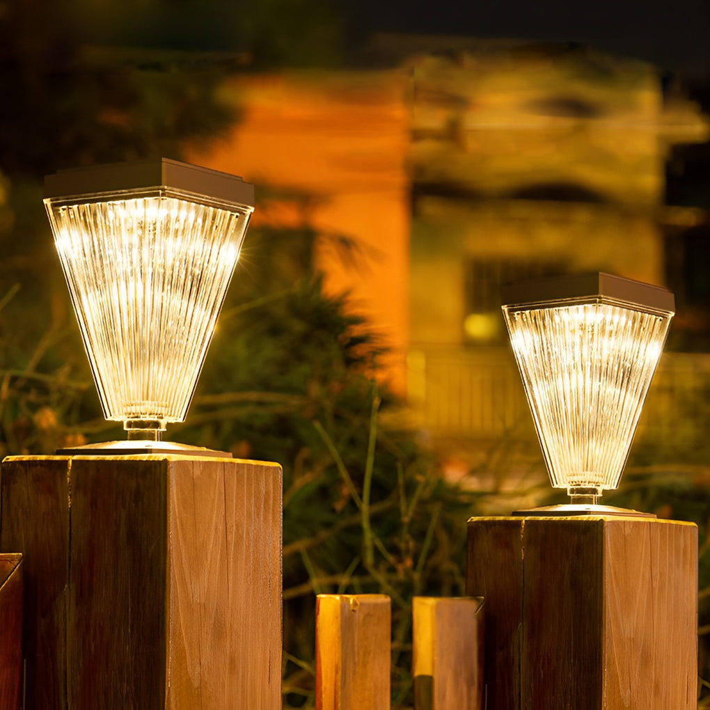 Modern Solar Post Lights Dimmable LED Garden Pathway Lamp with Ripple Lampshade