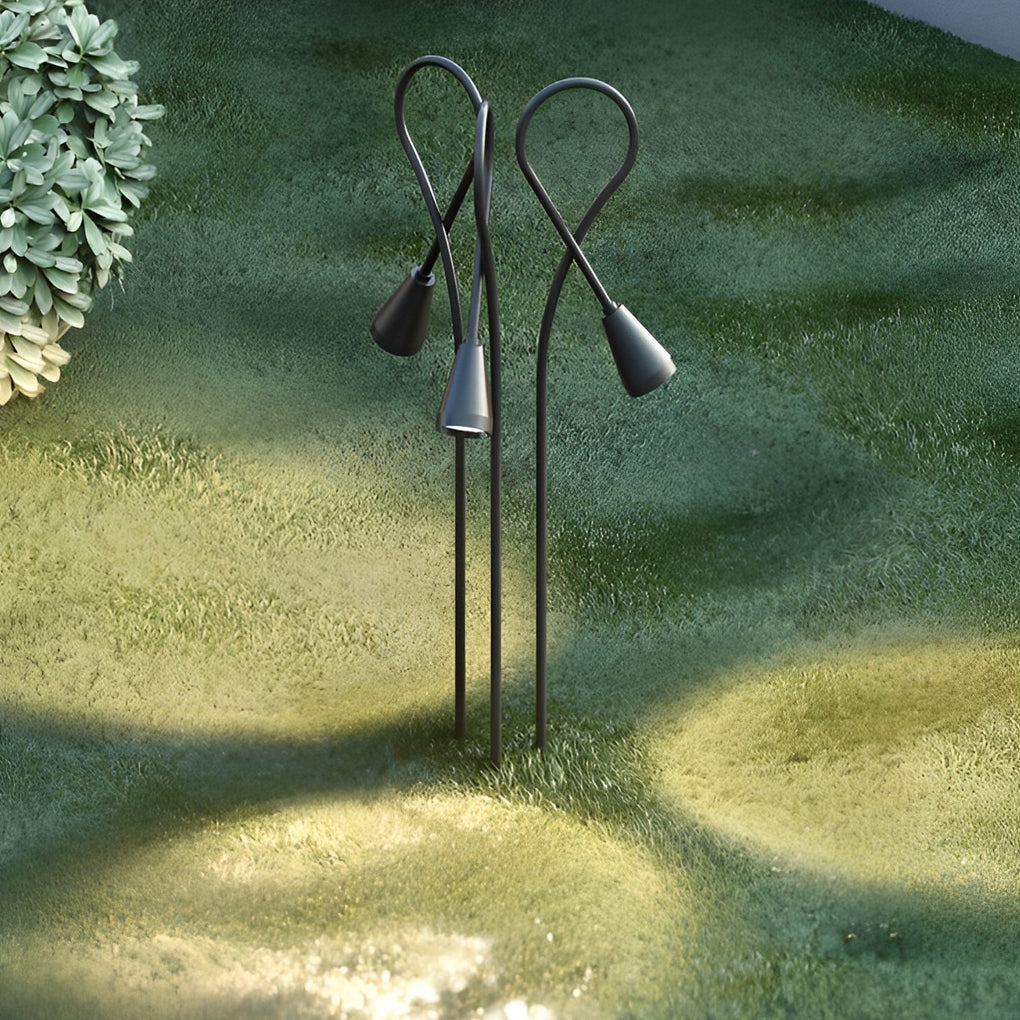 Outdoor LED Gooseneck Pathway Light Black Aluminum Modern Garden Lawn Park Stake Lamp