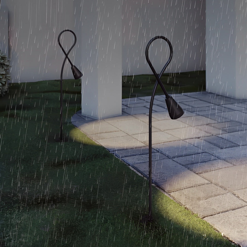 Outdoor LED Gooseneck Pathway Light Black Aluminum Modern Garden Lawn Park Stake Lamp