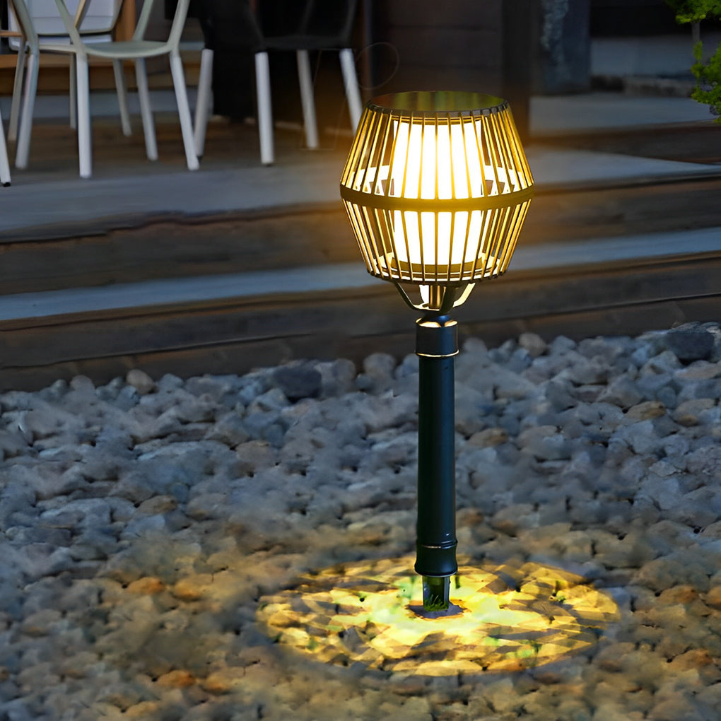 Solar Caged Lantern Outdoor Matte Black Aluminum Frosted Glass Garden Park Pathway Lamp