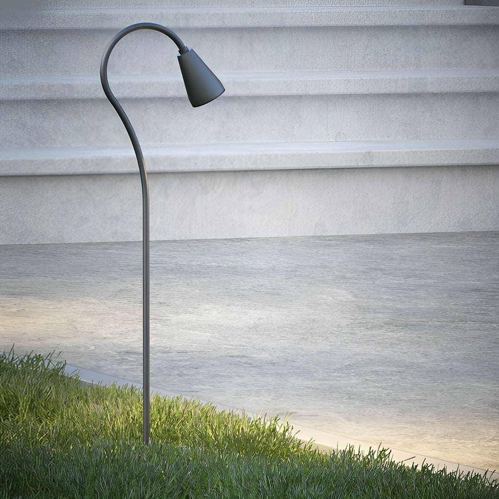 Outdoor LED Gooseneck Pathway Light Black Aluminum Modern Garden Lawn Park Stake Lamp
