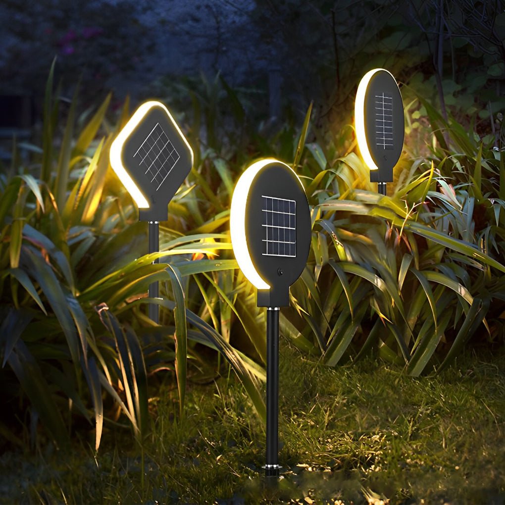 Solar Lawn Lights Outdoor Black Stainless Steel Circular Geometric Garden Park Yard Lamp