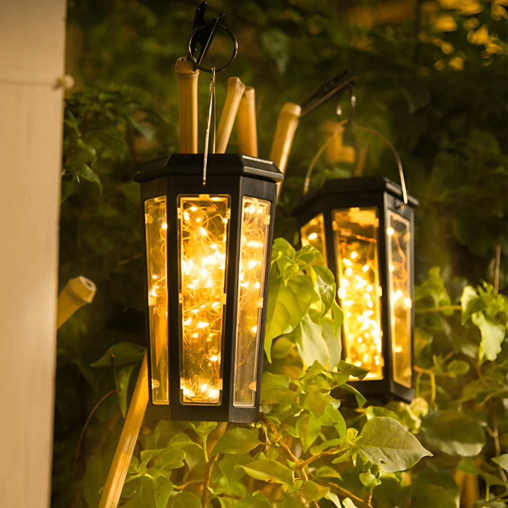 Solar Lawn Lights Outdoor Set of 2 Hexagonal LED Motion Sensor Black Garden Stake Lamp