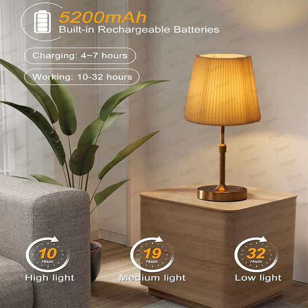 Cordless Table Lamp with Adjustable Height & Touch Control - Battery Operated Bedside Lamp for Versatile Lighting 2