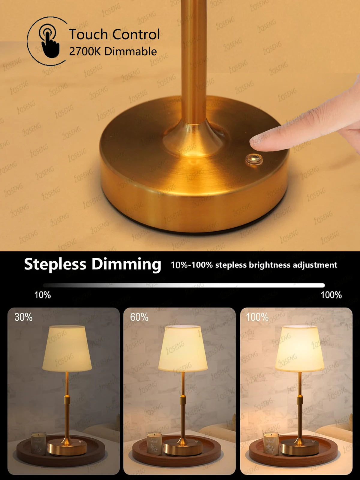 Cordless Table Lamp with Adjustable Height & Touch Control - Battery Operated Bedside Lamp for Versatile Lighting 3