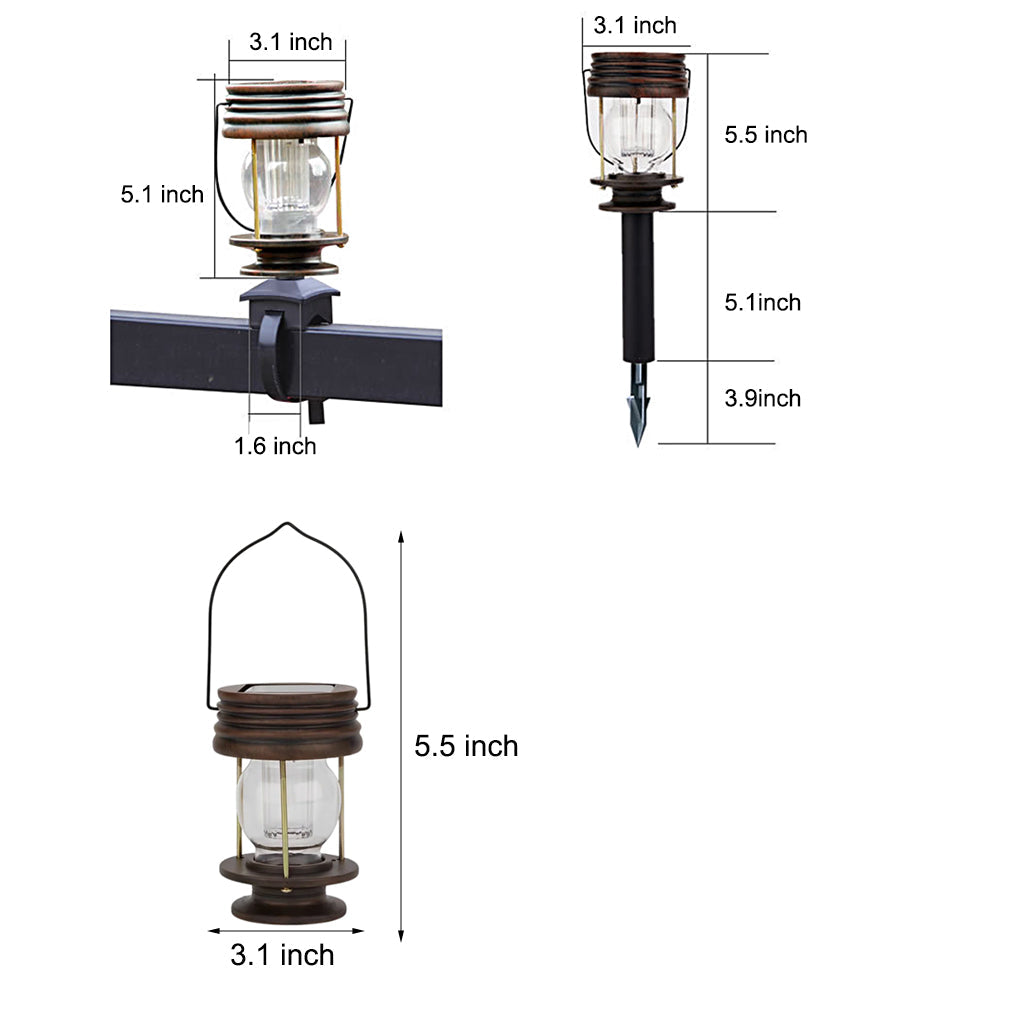 Solar Lantern Outdoor Lights Retro LED Warm White Garden Patio Porch Fence Hanging Lamp