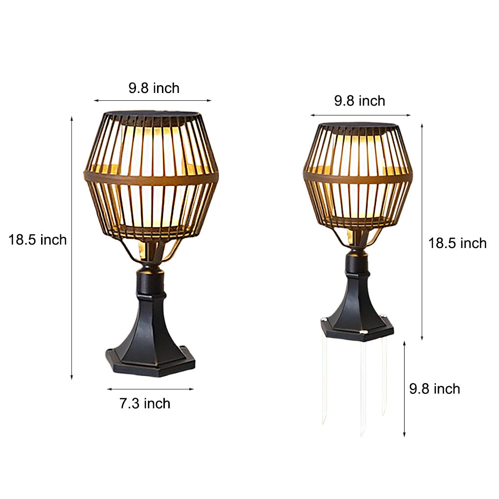Solar Caged Lantern Outdoor Matte Black Aluminum Frosted Glass Garden Park Pathway Lamp
