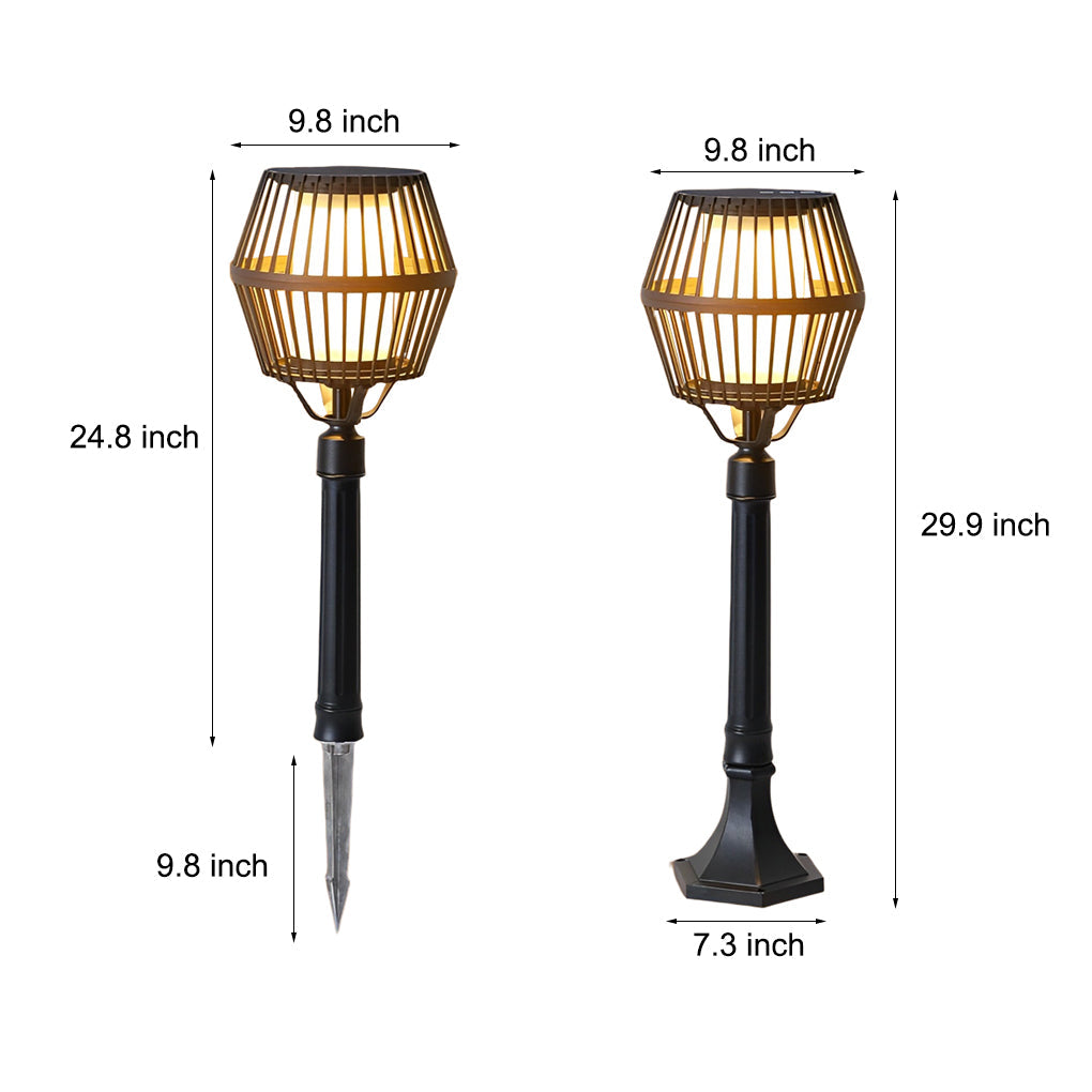 Solar Caged Lantern Outdoor Matte Black Aluminum Frosted Glass Garden Park Pathway Lamp