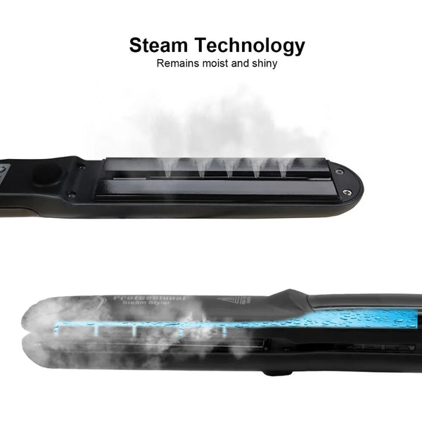 Steam Hair Straightener with Ceramic Vapor Plates and Argan Oil Infusion