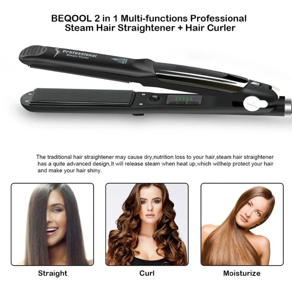 Steam Hair Straightener with Ceramic Vapor Plates and Argan Oil Infusion
