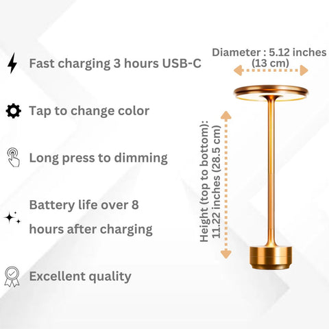 Modern Cordless Table Lamp - Rechargeable With LED Touch Sensor