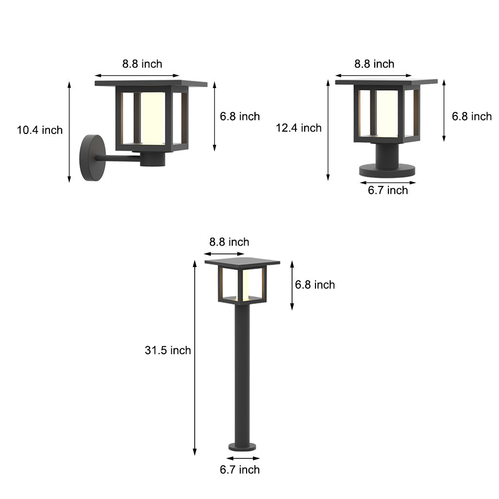 Outdoor LED Post Light Solar or Hardwired Frosted Glass Sand Gray Courtyard Garden Lamp