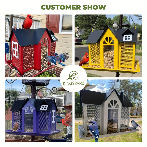 Metal Mesh Bird Feeder House with Triple Feeders - Large Capacity for Wild Birds 2