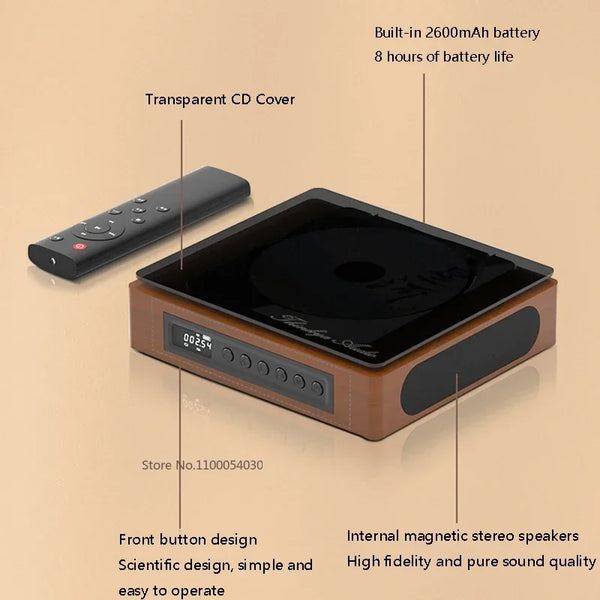 Retro Wooden Bluetooth CD Player with USB and Optical Output