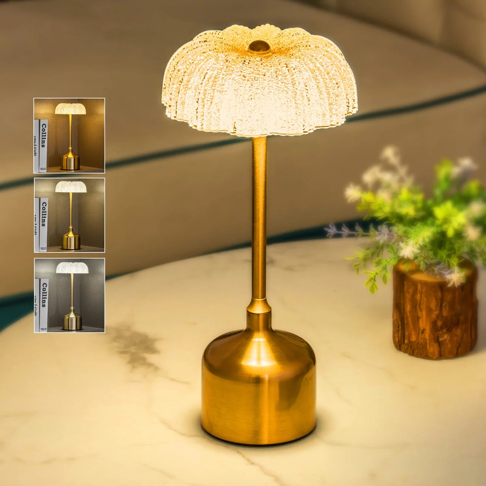 Ines Retro Brass Cordless LED Table Lamp