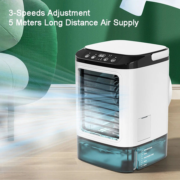 Portable Desktop Air Cooler with Dual Spray Humidifier 3-Speed Quiet Fan and Night Light