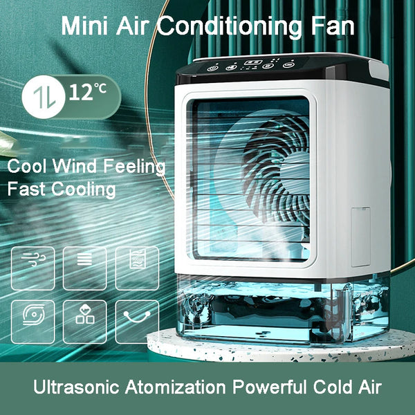 Portable Desktop Air Cooler with Dual Spray Humidifier 3-Speed Quiet Fan and Night Light