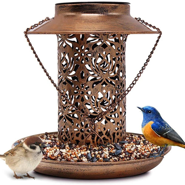 Solar Bird Feeder with LED Light - Durable Metal Design for Outdoor Enjoyment 0