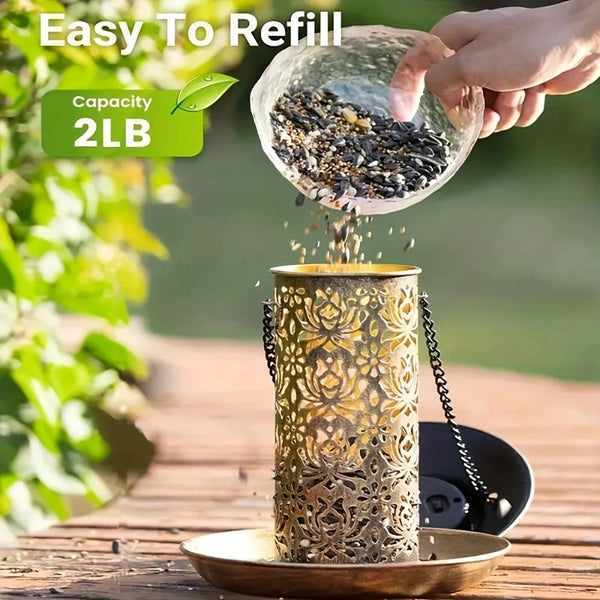 Solar Bird Feeder with LED Light - Durable Metal Design for Outdoor Enjoyment 3