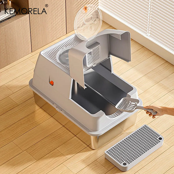 Stainless Steel Cat Litter Box with Lid - Odor-Proof Design for Easy Cleaning 1