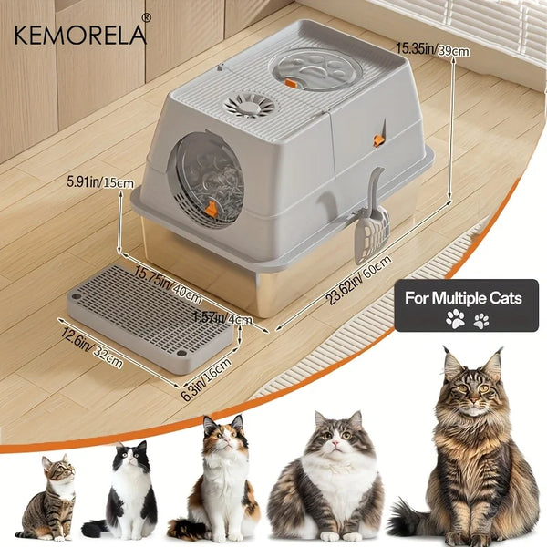Stainless Steel Cat Litter Box with Lid - Odor-Proof Design for Easy Cleaning 5