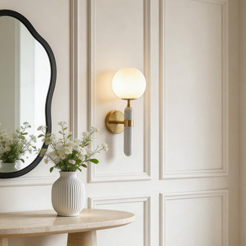 Modern Gold Marble Wall Sconce Minimalist Brass LED Light