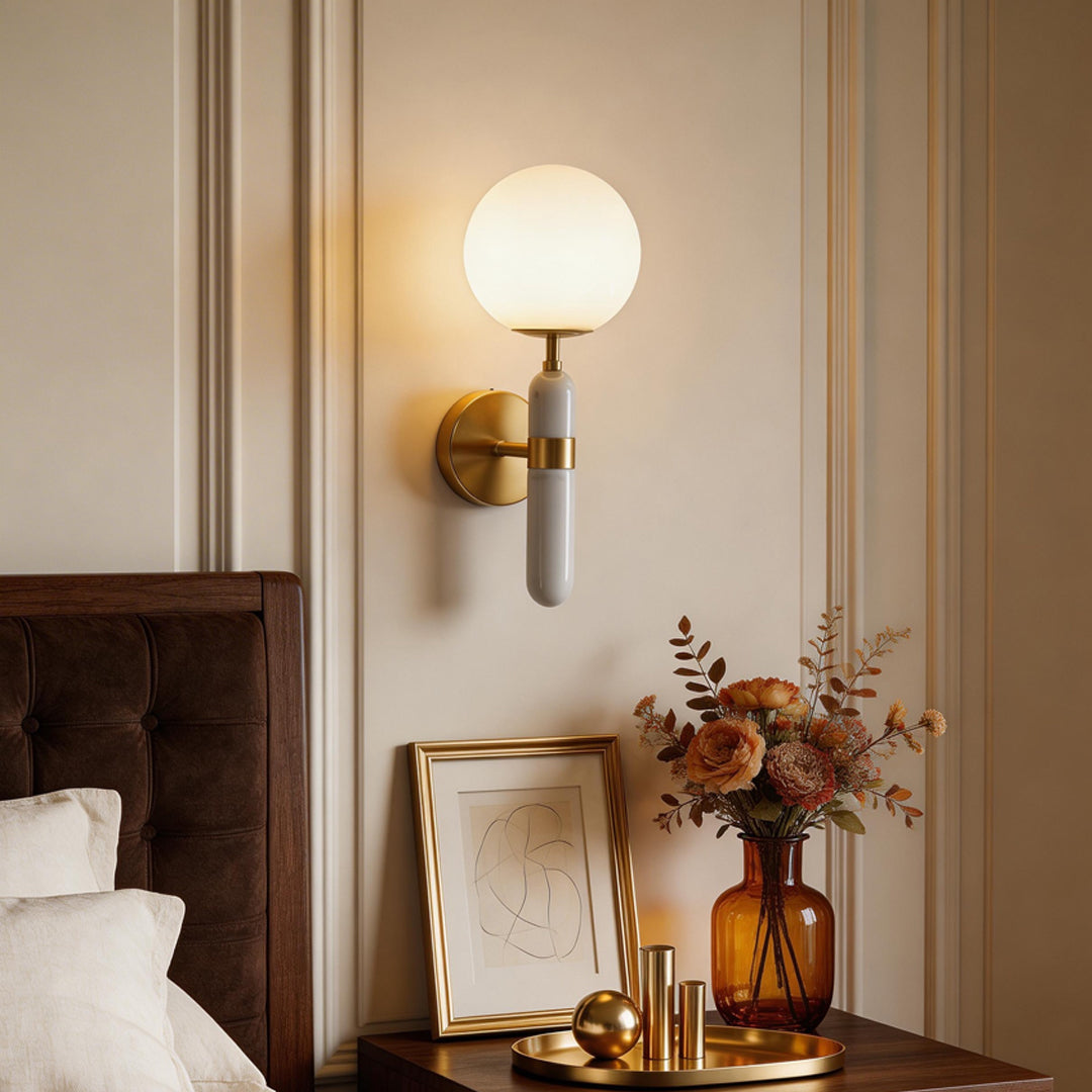 Modern Gold Marble Wall Sconce Minimalist Brass LED Light