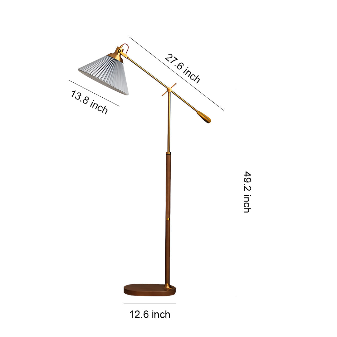 Floor Lamp Adjustable Swing Arm Retro Wood Base Fabric Shade Bedroom Reading Room Lamp