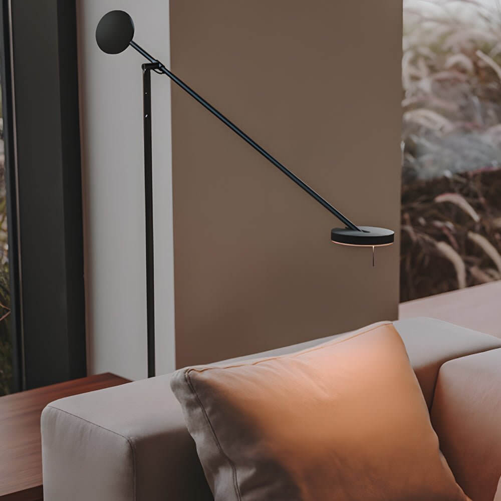 Floor Lamp Adjustable Swing Arm Black Iron Acrylic Shade Modern Minimalist Reading Room