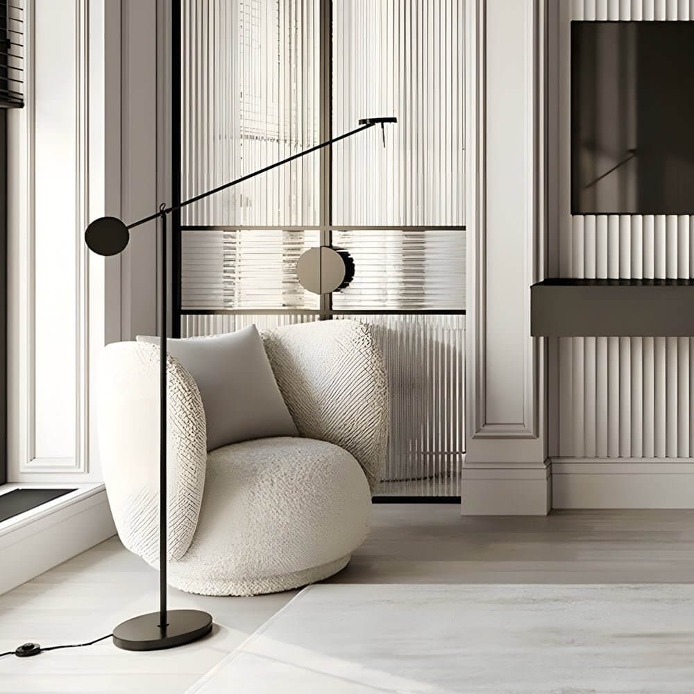 Floor Lamp Adjustable Swing Arm Black Iron Acrylic Shade Modern Minimalist Reading Room