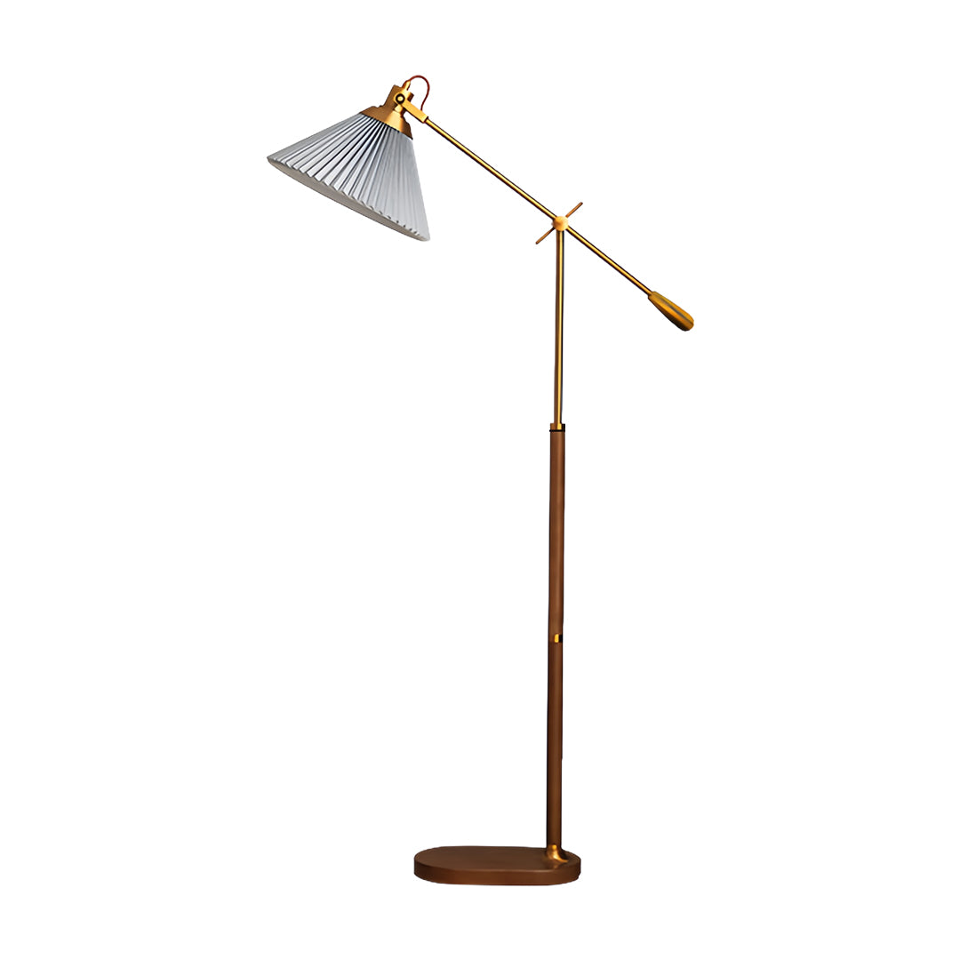 Floor Lamp Adjustable Swing Arm Retro Wood Base Fabric Shade Bedroom Reading Room Lamp