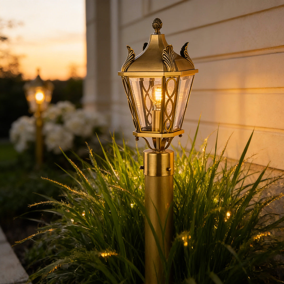 Brass Outdoor Pathway Lights Waterproof European Style Garden Landscape Light
