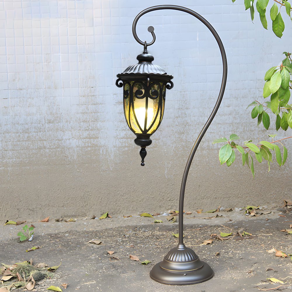 Outdoor Hanging Lantern Arched Floor Lamp European Style Aluminum Glass Garden Patio