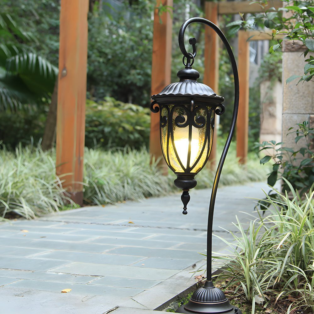 Outdoor Hanging Lantern Arched Floor Lamp European Style Aluminum Glass Garden Patio