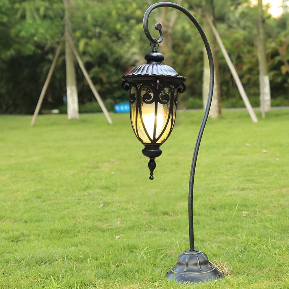 Outdoor Hanging Lantern Arched Floor Lamp European Style Aluminum Glass Garden Patio