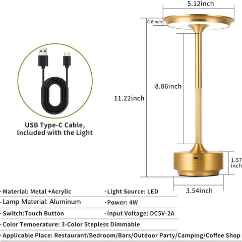 Modern Cordless Table Lamp - Rechargeable With LED Touch Sensor