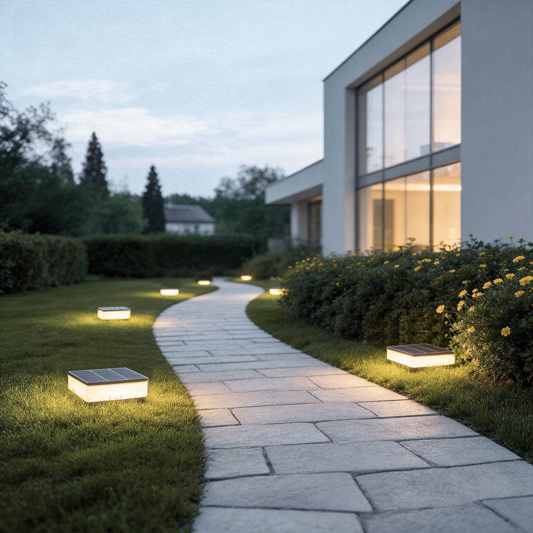 Outdoor LED Solar Ground Disc Light Round Square Waterproof Landscape Path Light