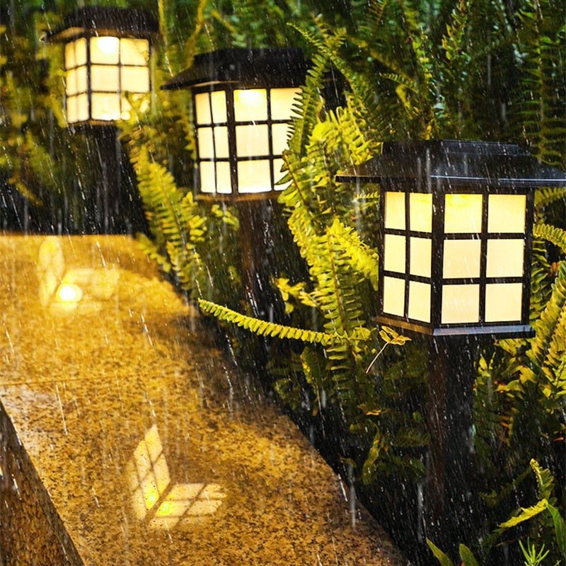 Solar Garden Stake Lights Set of 2 Black LED Geometric Outdoor Path Lighting Waterproof