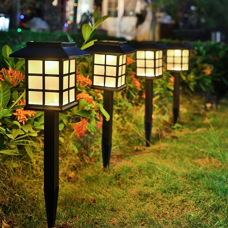Solar Garden Stake Lights Set of 2 Black LED Geometric Outdoor Path Lighting Waterproof