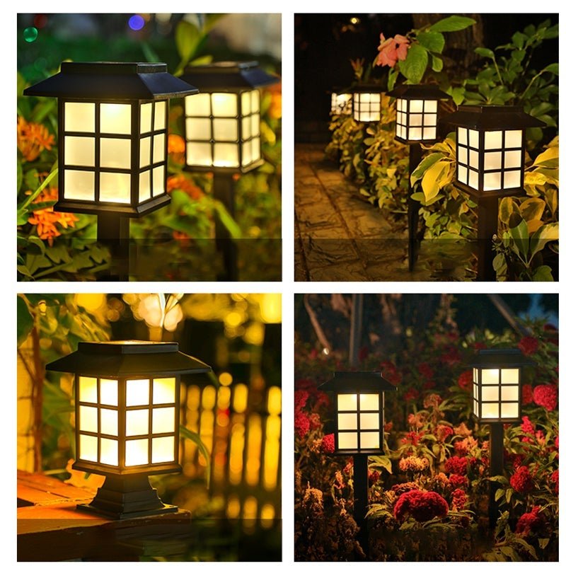 Solar Garden Stake Lights Set of 2 Black LED Geometric Outdoor Path Lighting Waterproof