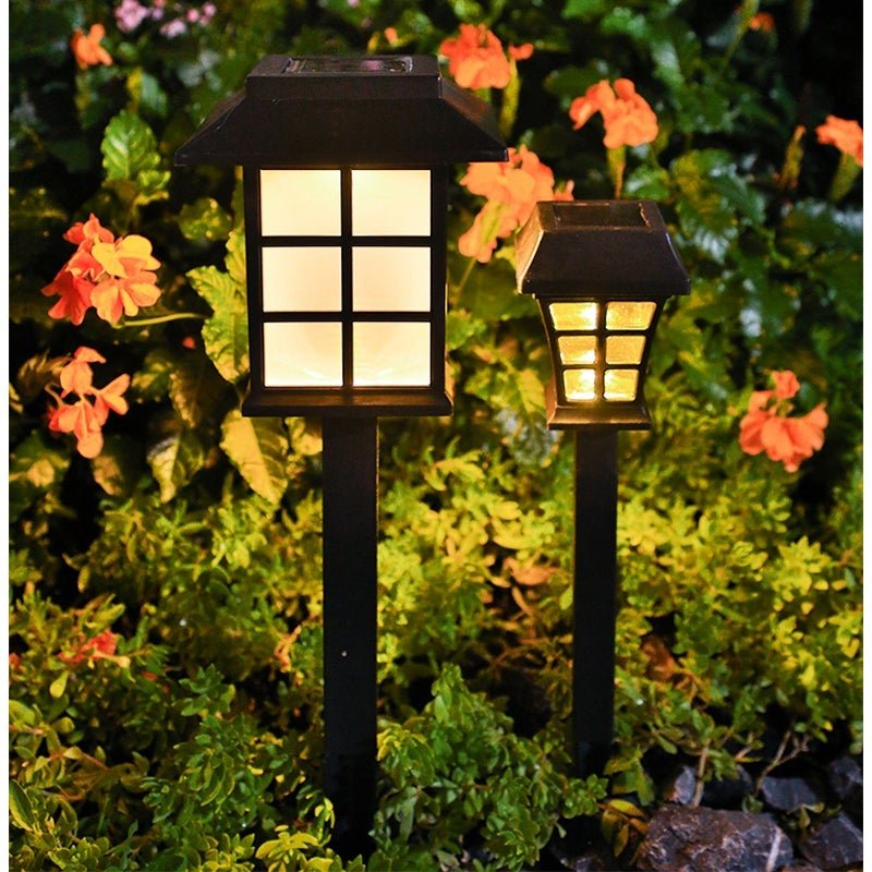 Solar Garden Stake Lights Set of 2 Black LED Geometric Outdoor Path Lighting Waterproof
