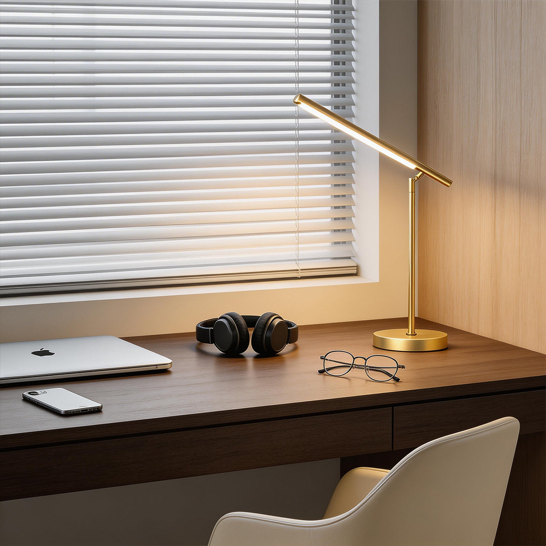 Desk Lamp Copper LED Adjustable Linear Dimmable Minimalist Home Office Study Reading