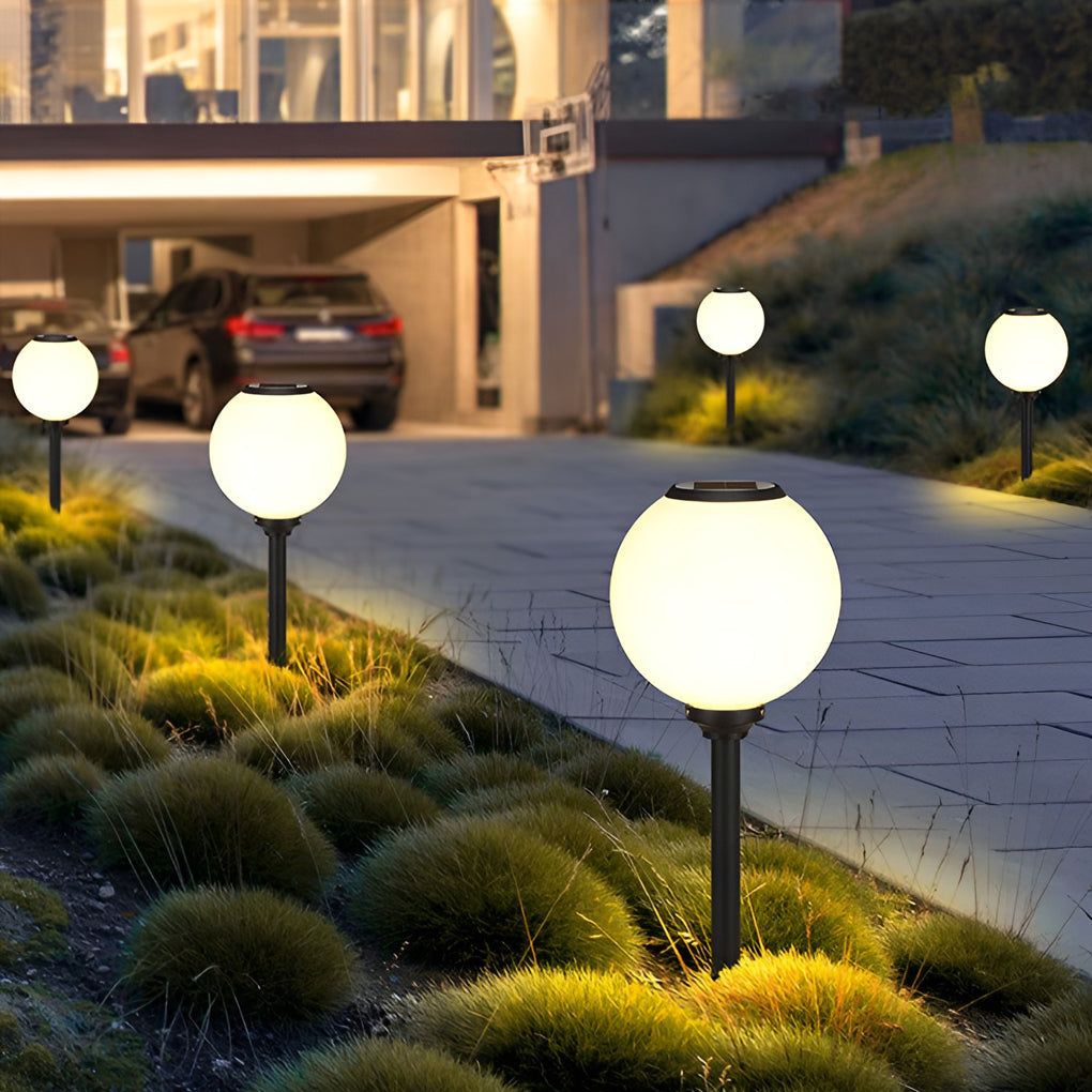 Solar Globe Ball Pathway Lights Outdoor LED Aluminum Garden Stake Dimmable Porch Lamp