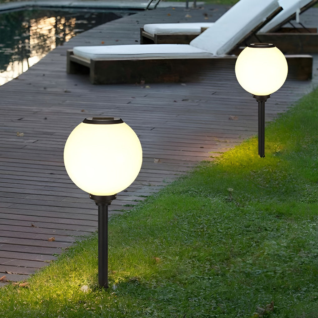Solar Globe Ball Pathway Lights Outdoor LED Aluminum Garden Stake Dimmable Porch Lamp