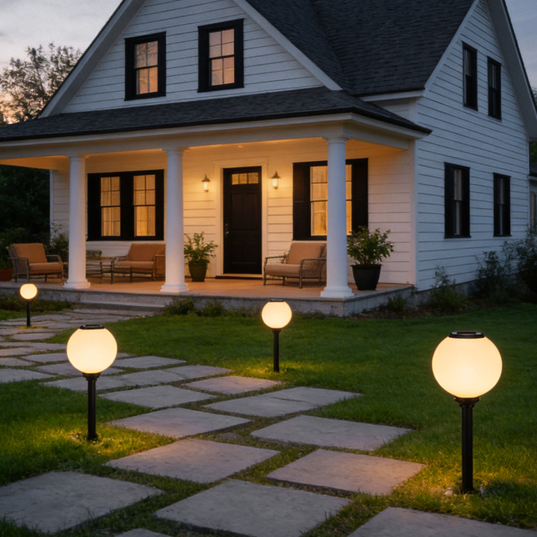 Solar Globe Ball Pathway Lights Outdoor LED Aluminum Garden Stake Dimmable Porch Lamp